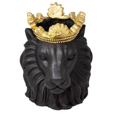 Sagebrook Home 7" Polyresin Wide Lion With Crown: Gold Accent, Indoor Tabletop Decorative Planter