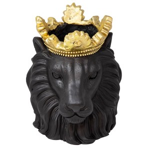 Sagebrook Home 7" Polyresin Wide Lion With Crown: Gold Accent, Indoor Tabletop Decorative Planter - 1 of 4