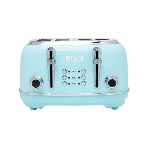 Haden Heritage 4 Slice Wide Slot Stainless Steel Toaster with Adjustable Browning Control Non Slip Feet Turquoise Chrome