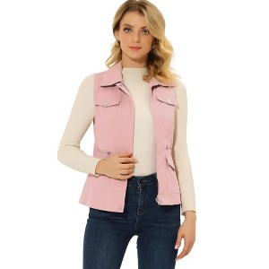 Allegra K Women's Zip-Up Sleeveless Turn Down Collar Cargo Utility Vest with Pockets - 1 of 4