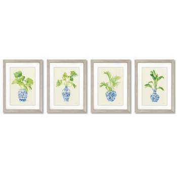 Americanflat 22" x 28" Driftwood Matted Blue Vases by Danhui Nai - 4 Piece Gallery Framed Print  Art Set