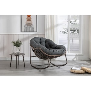 Lyngins Outdoor Rattan Nursery Rocking Chair with Steel Frame,Upholstered Glider Rocking Chair,Hand-woven Accent Chair for Living Room - 1 of 1