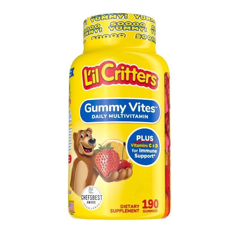 L&#39;il Critters Gummy Vites Complete Kids Multivitamin Gummy - Strawberry, Orange &#38; Cherry - 190ct, 1 of 12