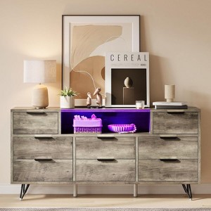 Jojoka Wood Dresser for Bedroom with LED Lights and Power Outlets, 55 inch TV Stand with 8 Drawers - 1 of 4
