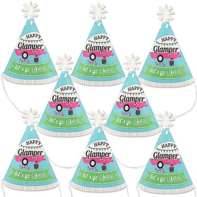 Big Dot of Happiness Let's Go Glamping - Mini Cone Camp Glamp Party or Birthday Party Hats - Small Little Party Hats - Set of 8