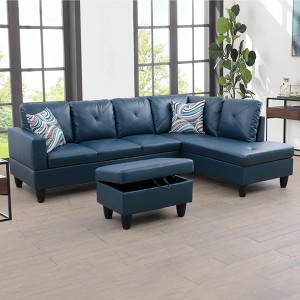 AndMakers 97 in. W Square Arm 3-piece Faux Leather Transitional L Shaped Sectional Sofa - 1 of 4