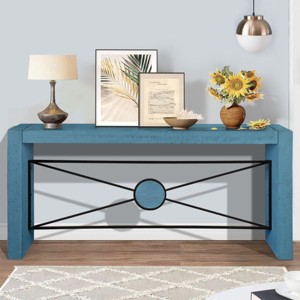 64 Inch Long Wood Console Table, Farmhouse Dining Table With Angled Metal Frame, Sofa Table For Hallway, Living Room-Cuddlewood - 1 of 4
