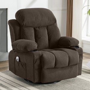 PAGED Modern Swivel Massage Recliner Chair with Heating, Rocking Chair with 2 Cup Holders, Side Pocket and USB Port for Living Room, Bedroom - 1 of 4