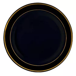 Smarty Had A Party 10.25" Black with Gold Edge Rim Plastic Dinner Plates (120 Plates)