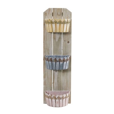 Rustic Wooden 35" Triple Basket Wall Planter for Indoor/Outdoor