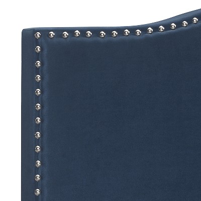 Queen Blue Velvet Upholstered Bed with Nailhead Trim