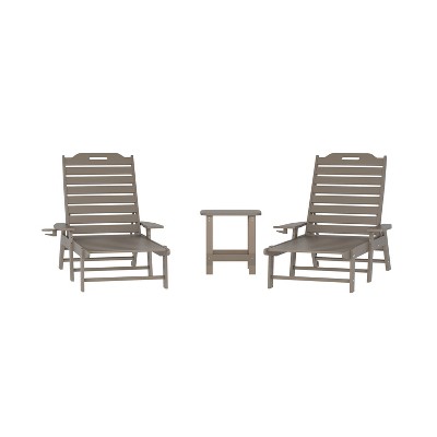 Merrick Lane 3pc Set with 2 Adirondack Chairs/Side Table for Indoor/Outdoor Use in Brown