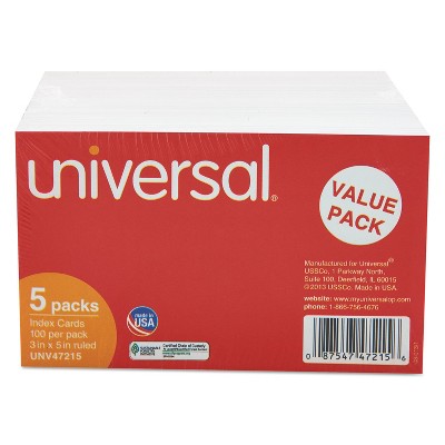 UNIVERSAL Ruled Index Cards 3 x 5 White 500/Pack 47215