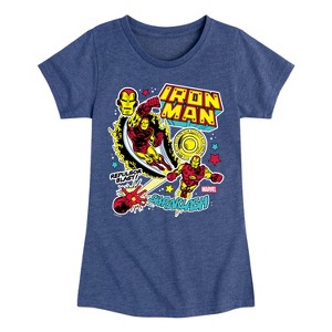 Girls' - Marvel - Iron Man Sticker Style Fitted Short Sleeve Graphic T-Shirt - 1 of 4