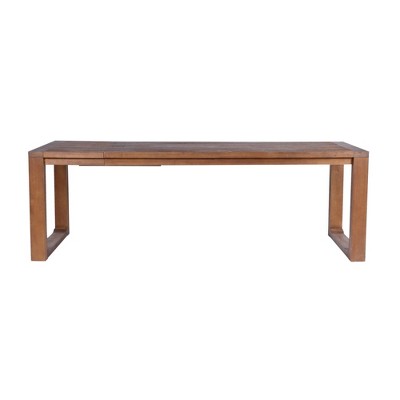 Chestnut Wire-Brush Finish Acacia Wood Dining Set with Faux Leather Benches