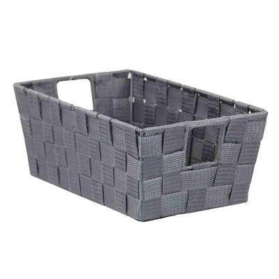 Home Basics Small Double Woven Polyester Strap Open Bin with Sturdy Steel Frame and Cut-out Handles, Grey