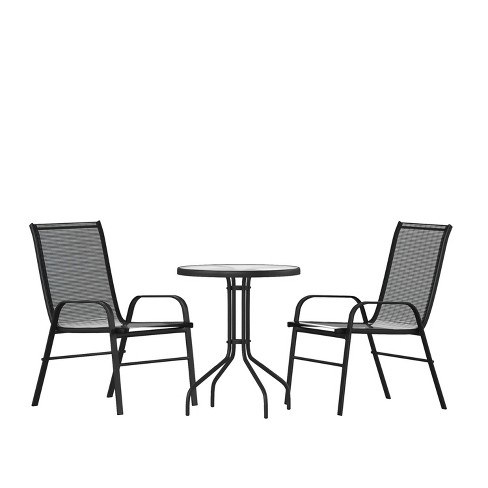 Flash Furniture 3 Piece Outdoor Patio Dining Set - Tempered Glass Patio Table, 2 Flex Comfort Stack Chairs - image 1 of 4