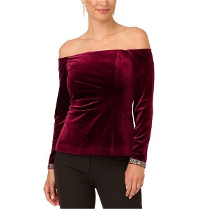 Adrianna Papell Womens Bead Velvet Top Off the Shoulder Blouse - 1 of 1