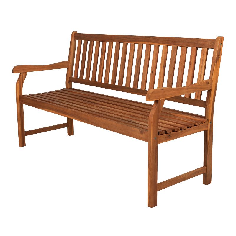 Laurel 3-Seat Slat-Back Acacia Wood Outdoor Garden Patio Bench - JONATHAN Y, 1 of 9