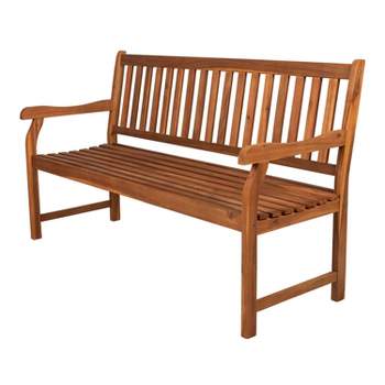 Laurel 3-Seat Slat-Back Acacia Wood Outdoor Garden Patio Bench - JONATHAN Y