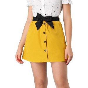 INSPIRE CHIC Women's Button Decor High Waist Bow Tie Mini Skirts - 1 of 4