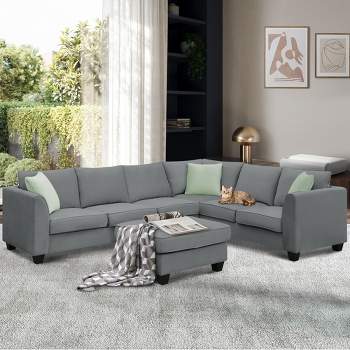 Modular Sectional Sofa 7 Seats with Ottoman L Shape Fabric Sofa Corner Couch Set with 3 Pillows-ModernLuxe