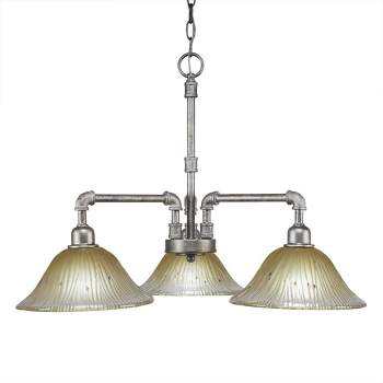 Toltec Lighting Vintage 3 - Light Chandelier in  Aged Silver with 10" Amber Crystal  Shade