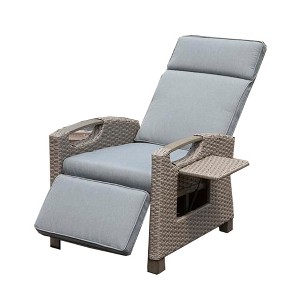 CLIHOME Hand-Woven Wicker Adjustable Patio Recliner,Indoor And Outdoor Thick Cushions Reclining Lounge Chair - 1 of 4