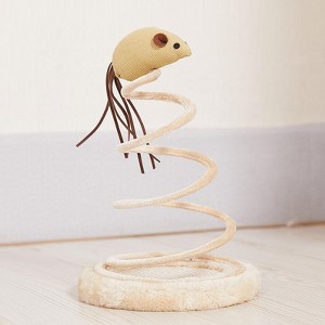 Interactive Cat Toy – Fabric Mouse with Spring Coil and Plush Base, Bouncy Teaser for Indoor Cats & Kittens, Beige - 1 of 4