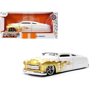 1951 Mercury Coupe White with Gold Flames "Bigtime Muscle" Series 1/24 Die Cast Model Car by Jada - 1 of 4