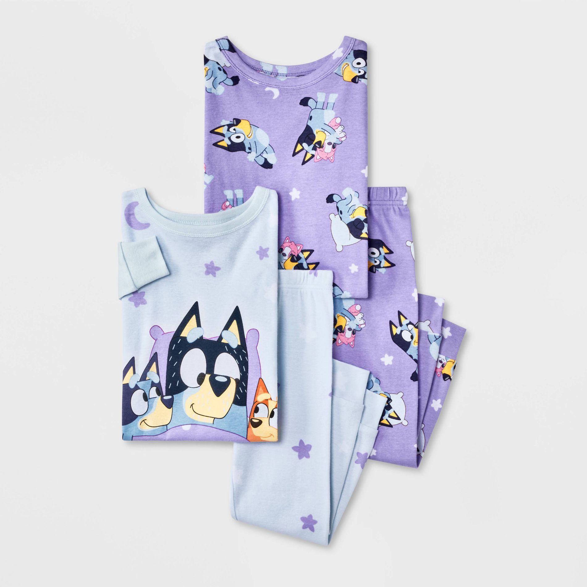 Toddler Girls' 4pc Bluey Cotton Long Sleeve Pajama Set - Blue/Purple 4T