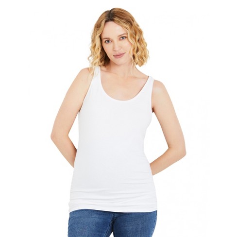 Side Ruched Scoop Neck Maternity Tank Top - White, Size: Medium