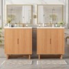 Gulches 60 Inches 1 Sink Freestanding Natural Bath Vanity with White Ceramic Top 4 Soft Close Doors Solid Wood Legs - 3 of 4
