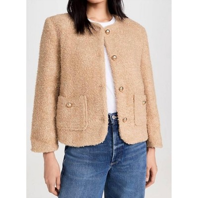 Women's Teddy Beige Button Up Jacket - MOON RIVER
