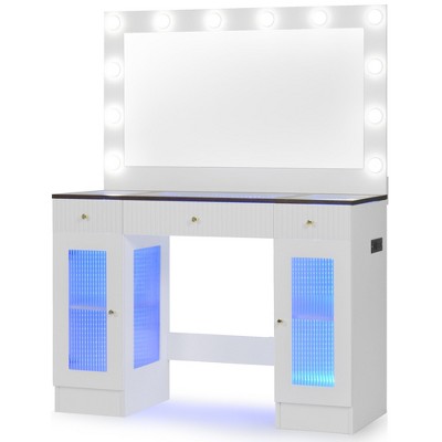 Dexmalle Makeup Vanity Desk with Large Mirror and Hollywood Bulbs Charging Station