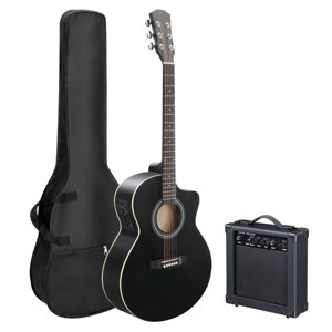 TopComfy Toy Guitars and String Instruments Basswood Panel Folk Guitar With Amplifier Bag Tuner Accessories For Kids, Black, 42.52"*18.9"*6.3" - 1 of 4