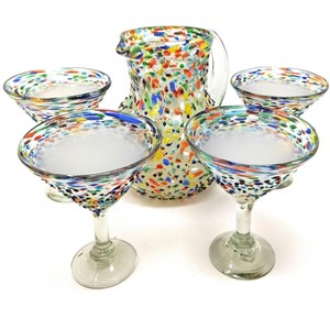 Dos Sueños Mexican Hand Blown Glassware Combo Set - Confetti Rock Design Pitcher and Modern Margarita Glasses - 1 of 4