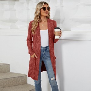 Womens Long Cardigan Lightweight Sweater Open Front Long Sleeve Outfits with Pockets Brick Red,XL - 1 of 4