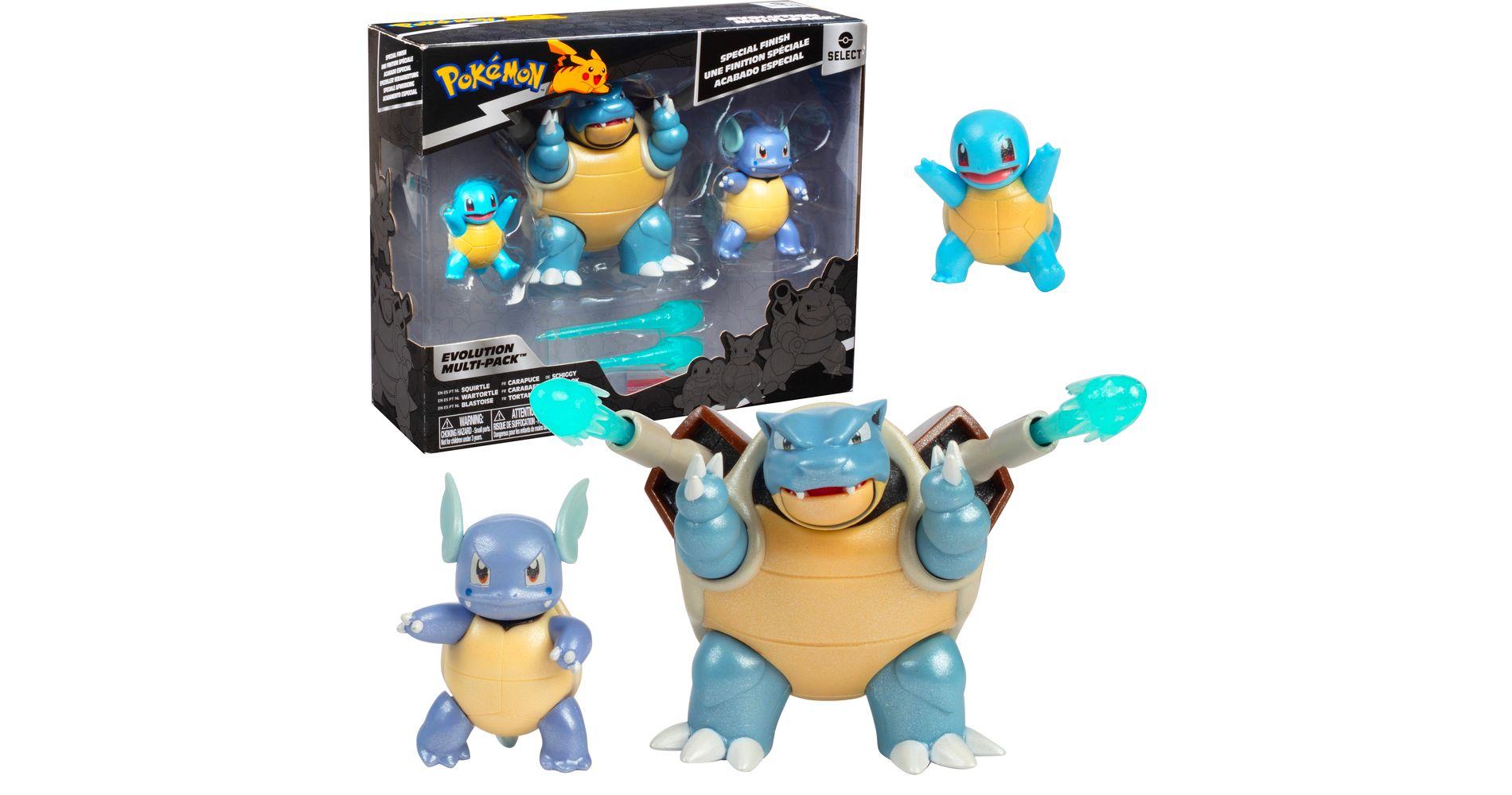 Pokémon Select Squirtle Evolution 3 Pack - Features 2-Inch Squirtle, 3-Inch Wartortle & 4.5-Inch Blastoise Blaster Battle Figures- Great Gift for Kids