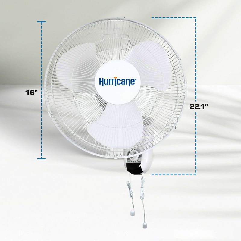 Hurricane Classic 16 Inch 90 Degree Oscillating Indoor Wall Mounted 3 Speed Fan with Adjustable Tilt and Pull Chain Control, White (2 Pack), 4 of 7