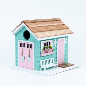 Home Bazaar 7" She Shed Wood Bird House Aqua - 1 of 3