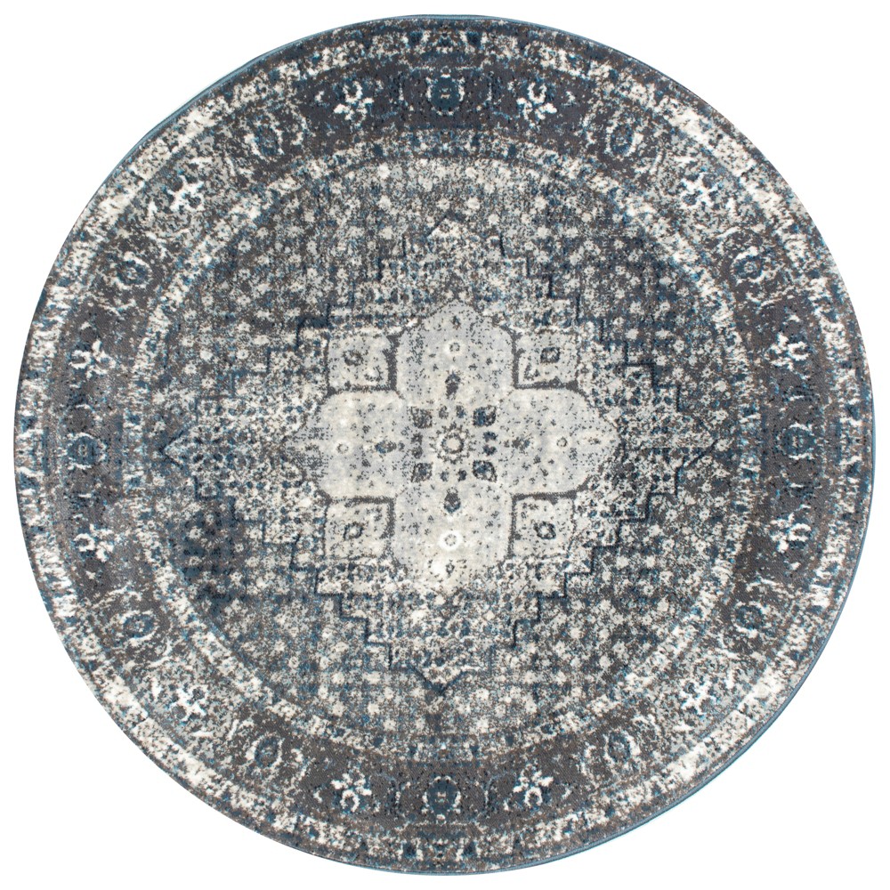 Blue Solid Loomed Round Area Rug 5' - nuLOOM