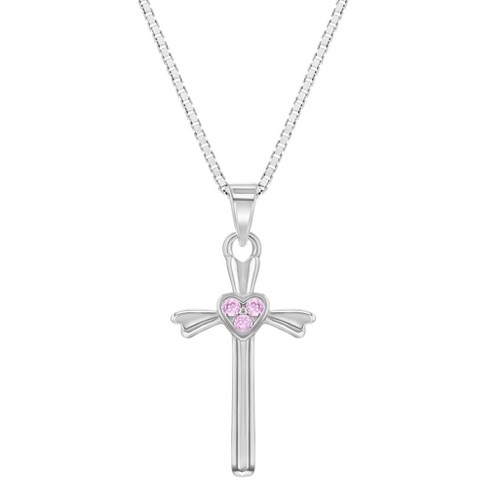 Girls' Pink Heart Cross Sterling Silver Necklace - In Season Jewelry ...