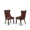 East West Furniture Dallas Parsons Dining Chairs - Button Tufted Nailhead Trim Burgundy faux Leather Upholstered Chairs, Set of 2, Distressed Jacobean - 2 of 4