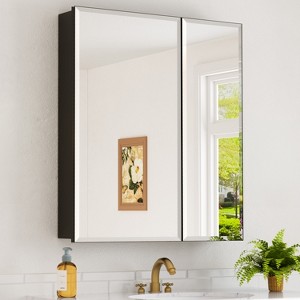 Belle Medicine Cabinet with Mirror, Recessed/Wall Mount Cabinet for Bathroom, Beveled Surface Mirror, Adjustable Tempered Glass Shelves, Black - 1 of 4