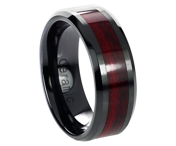 Men's Daxx Ceramic Band with Wood Inlay - Burgundy/Black (9.5)