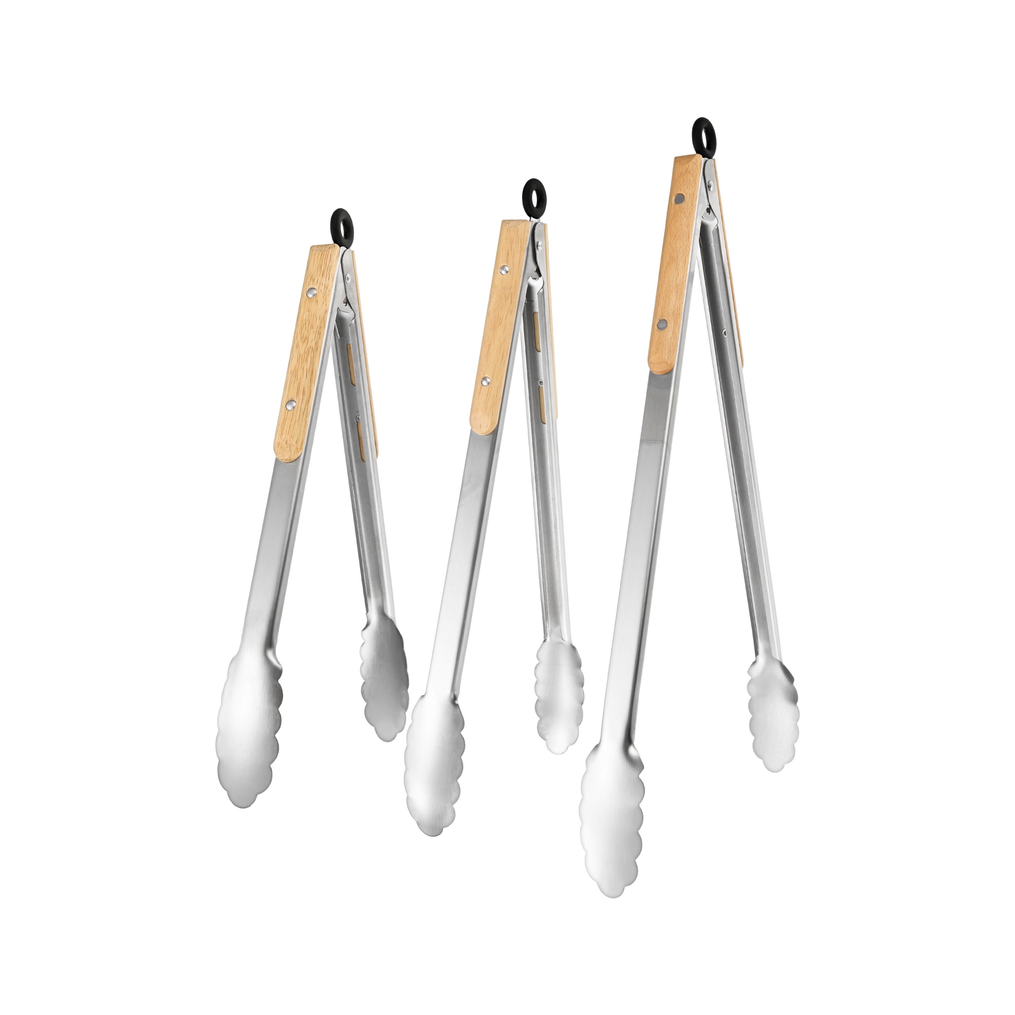 Unique Bargains Stainless Steel Durable Non-Slip Heat Resistant Barbecue Tongs 15.6/17.5/13.1 Inch 3 Pcs