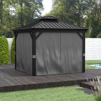 Outsunny 10' x 10' Black Steel Hardtop Gazebo with Netting and Curtains