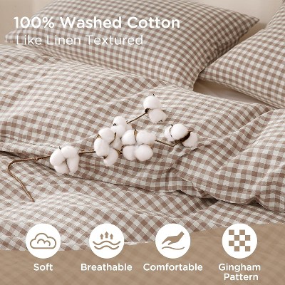 Der Rose BALHAM TRADE-3 Piece Queen Size Tan Gingham Duvet Cover Bedding Set (Comforter Not Included) Tan Gingham-Queen 90"x90" — фото 3