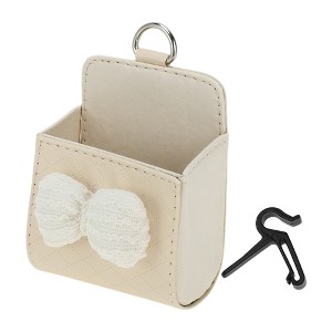 Unique Bargains 1 Pc Car Trash Can Hanging Trash Bin 3.5" Length 2.0" Width 4.3" Height Beige Faux Leather - 1 of 4